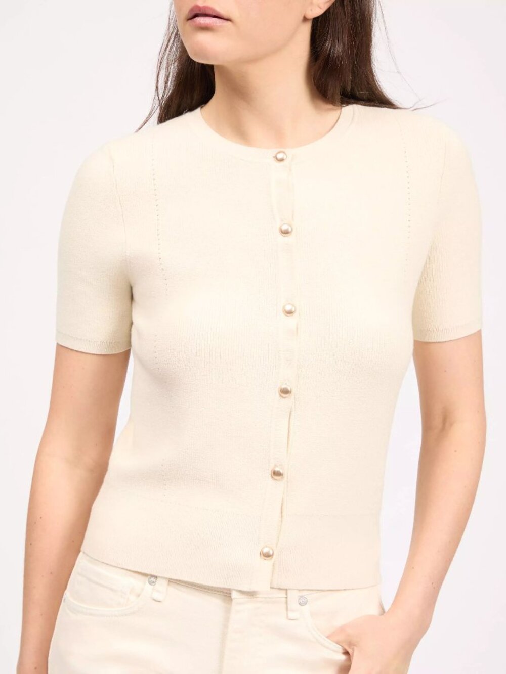 rag & bone Plaza Short Sleeve Crop Cardigan Ivory